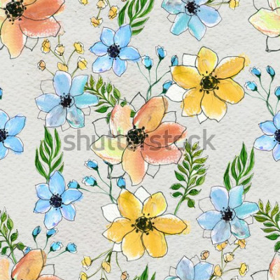 Canvas Naadloos patroon met kleurrijke bloemen