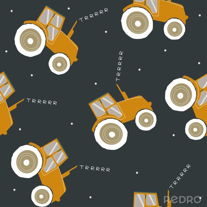 Canvas Naadloos patroon met koele tractor. Vector hand getrokken illustratie.