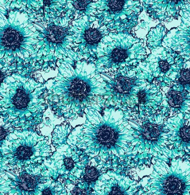Canvas Naadloos patroon met turkooise chrysantenbloemen