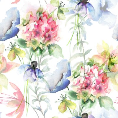 Canvas Naadloos patroon met wilde bloemen