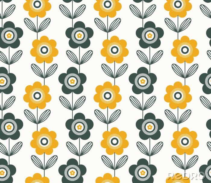 Canvas Naadloos retro patroon met bloemen