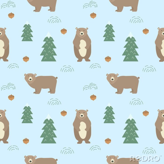 Canvas Naadloze achtergrond met leuke beren. Cartoon stijl.