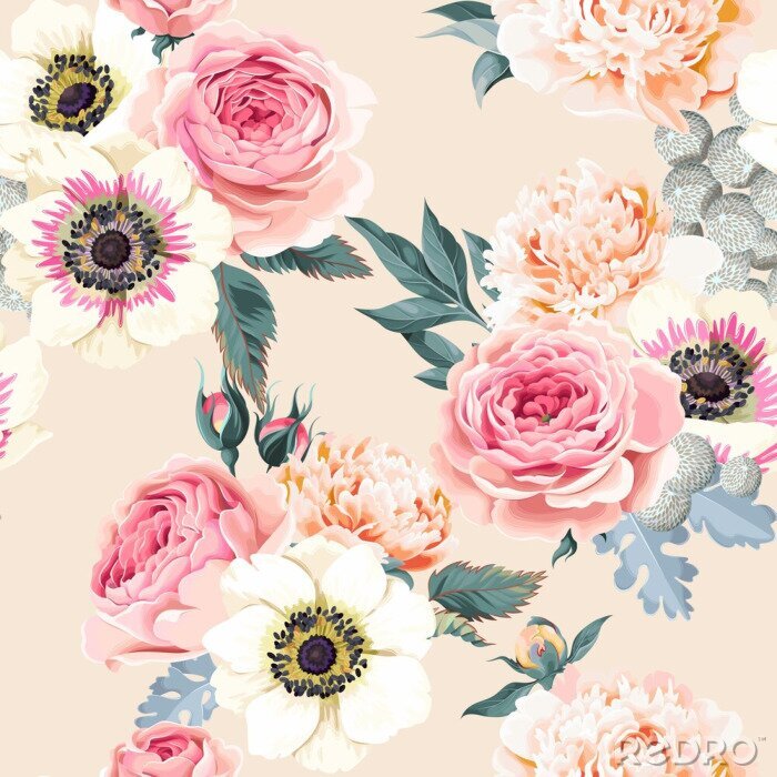 Canvas Naadloze bruiloft bloemen