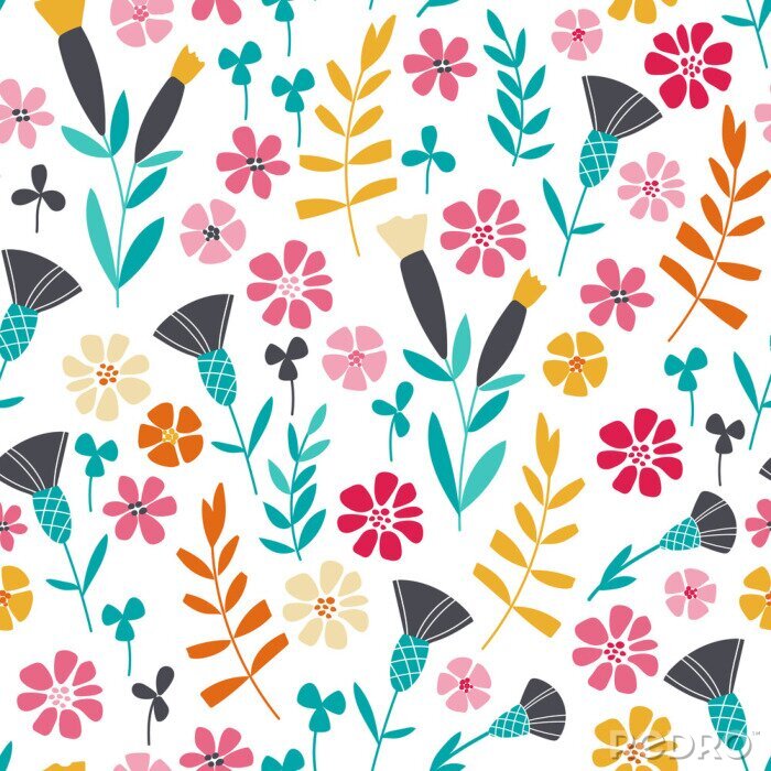 Canvas Naadloze heldere Scandinavische bloemmotief