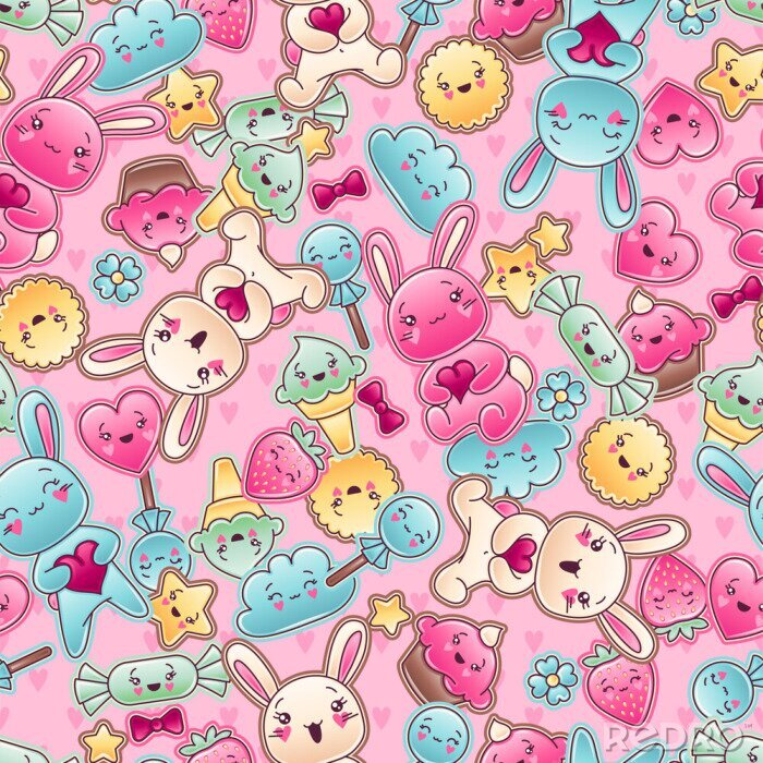 Canvas Naadloze kawaii kind patroon met leuke krabbels.