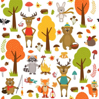 naadloze patroon met de dieren van het bos op een witte achtergrond-vector illustratie, eps