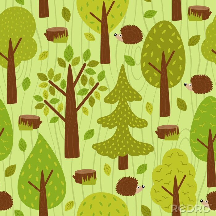 Canvas naadloze patroon met egel in forest - vector illustratie, eps