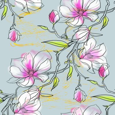 Canvas naadloze patroon met magnolia