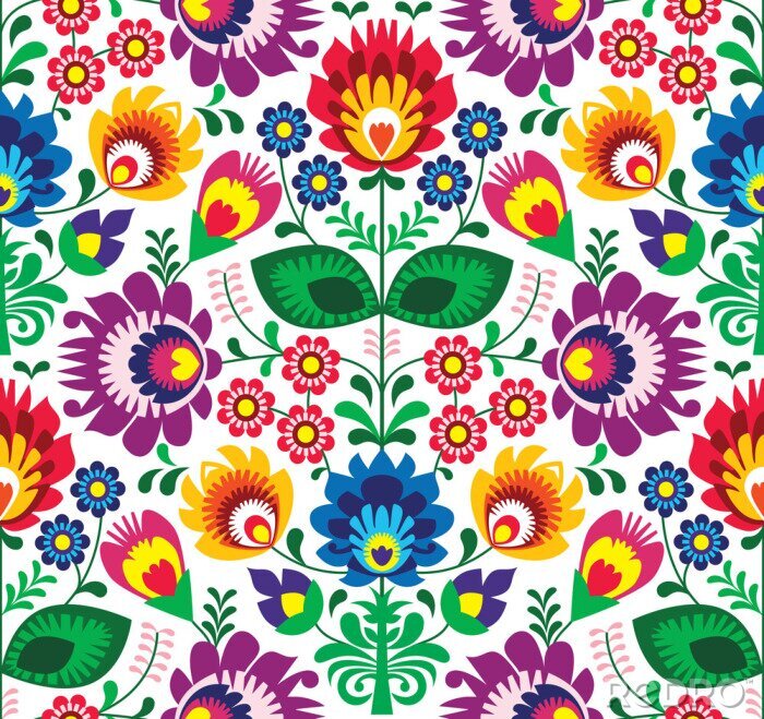 Canvas Naadloze traditionele bloemen polish patroon - etnische achtergrond