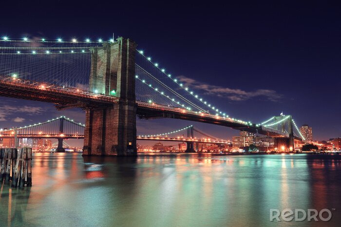 Canvas Nacht en de brug in Manhattan