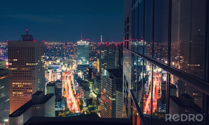Canvas Nacht in Tokio vanuit vogelperspectief