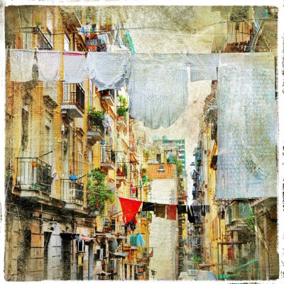 Napoli - traditionele oude Italiaanse straatjes, artistieke foto in pa