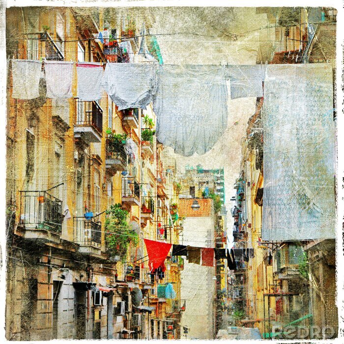 Canvas Napoli - traditionele oude Italiaanse straatjes, artistieke foto in pa