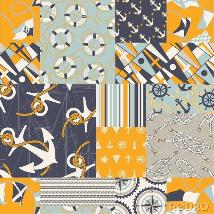 Canvas Nautische patchwork - naadloos patroon