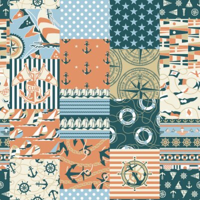 Canvas Nautische patchwork naadloze patroon