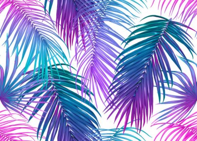 Neon palmbladen op een witte achtergrond