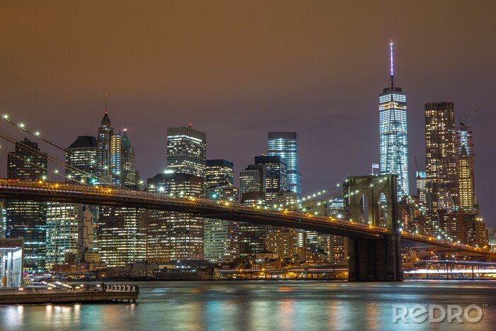 Canvas New York City Manhattan Brooklyn Bridge nacht skyline