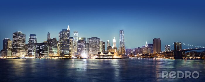 Canvas New York City skyline tijdens de nacht
