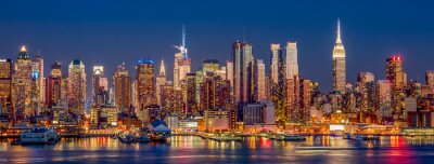 Canvas New York City skyline van Manhattan bij nacht