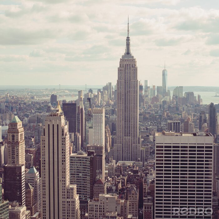 Canvas New York, Manhattan skyline van luchtfoto met Empire State Building