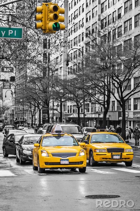 Canvas New York taxi's in de winter