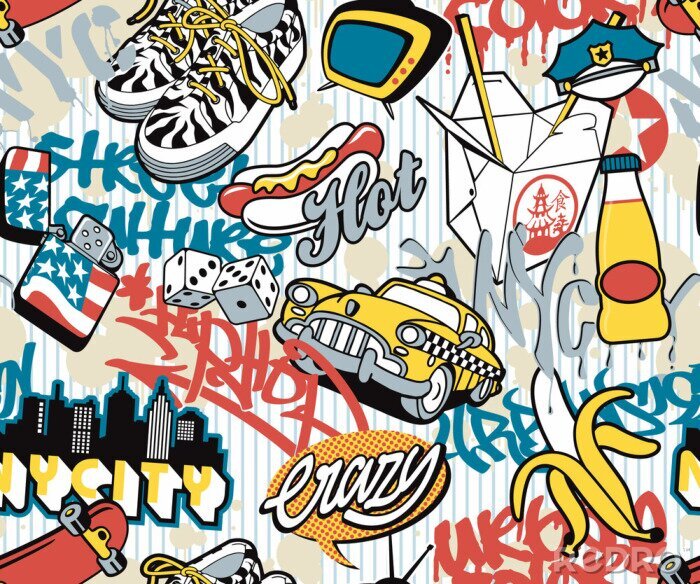 Canvas New Yorkse collage van symbolen