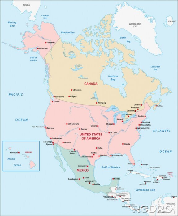 Canvas Noord-Amerika kaart