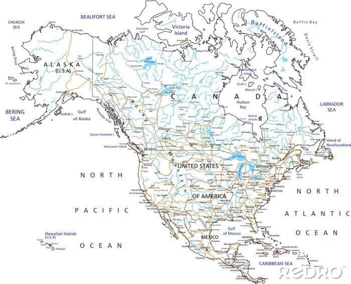Canvas Noord-Amerika op de kaart
