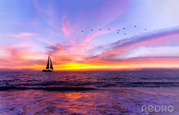 Canvas Ocean Sunset Sailboat