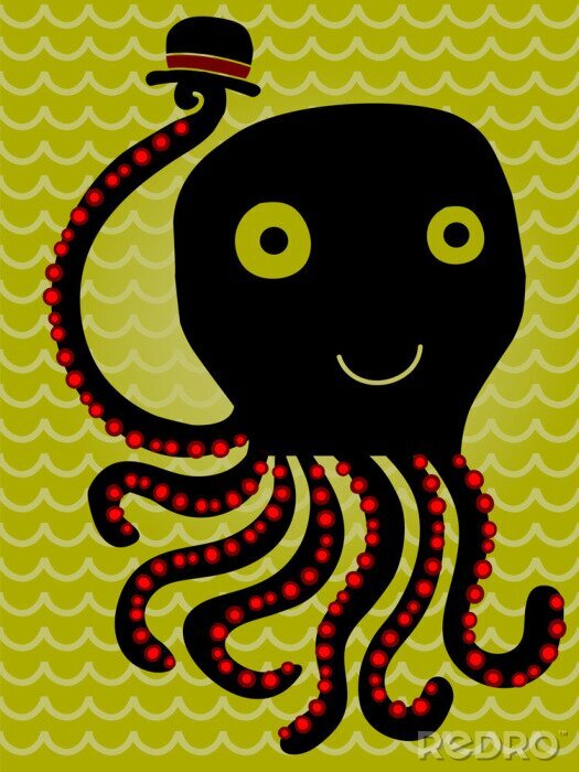 Canvas octopus met hoed