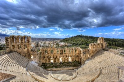 Canvas Odeon van Herodes Atticus onder Akropolis in Athene, Griekenland
