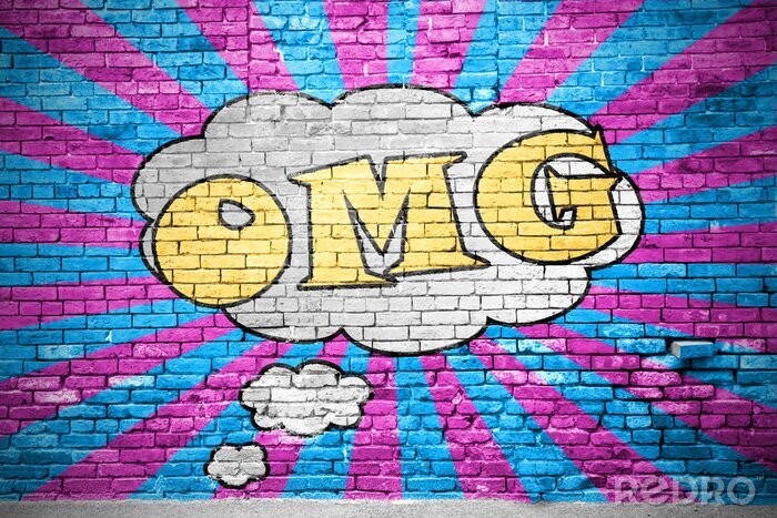 Canvas OMG Comic bakstenen muur graffiti