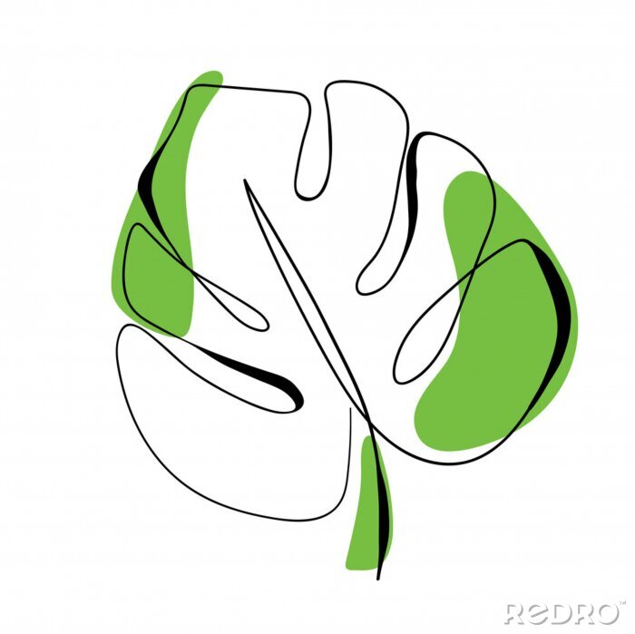 Canvas One line drawing vector monstera leaf. Modern single line art, aesthetic contour. Perfect for home decor such as posters, wall art, tote bag, t-shirt print, sticker, mobile case, logo