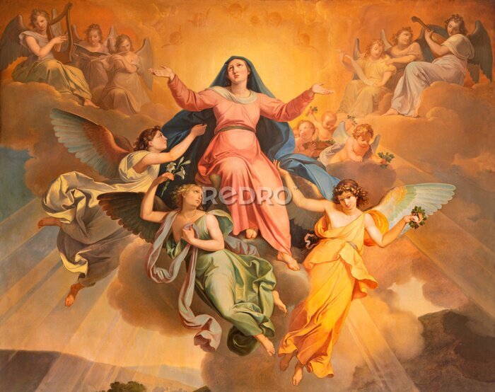 Canvas Ontwerp van Tenhemelopneming van Maria door engelen