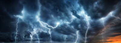 Canvas Onweer bliksemflits over de nachthemel. Concept over onderwerp weer, cataclysms (orkaan, tyfoon, tornado, storm)