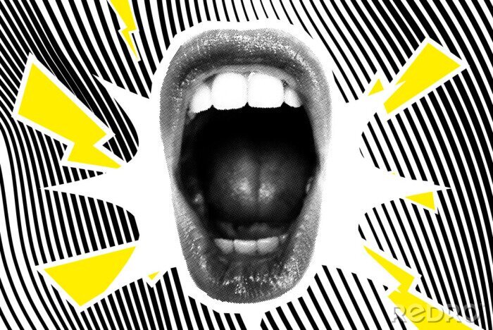 Canvas Open Screaming Mouth On A Striped Background