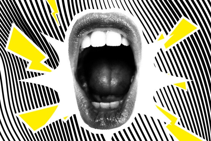 Canvas Open Screaming Mouth On A Striped Background
