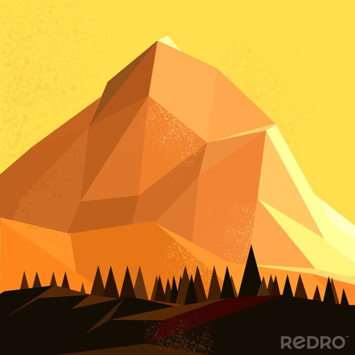 Canvas Oranje berg in 3D