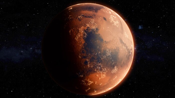 Canvas Orbiting Planet Mars. High quality 3d illustration