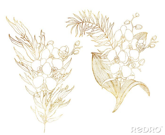 Canvas Orchidee gemaakt met een bruine lijn