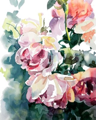 Canvas originele aquarel schilderij van roze rozen