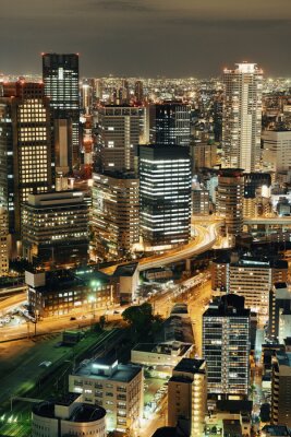 Osaka view 's nachts op het dak