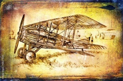 Canvas Oud klassiek vliegtuig