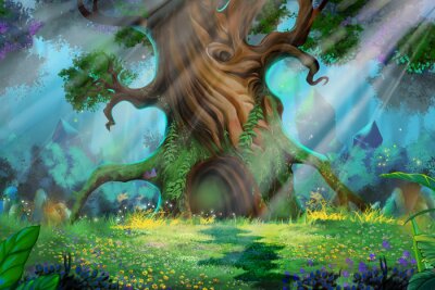 Canvas Oude boom in een magisch bos