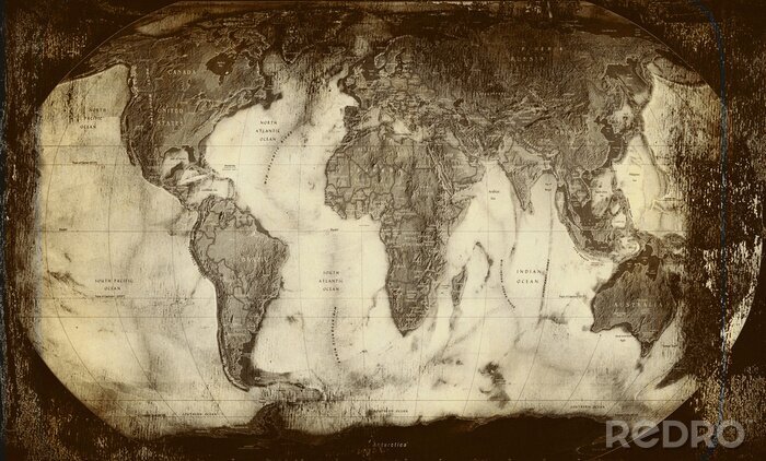 Canvas Oude grijze wereldkaart