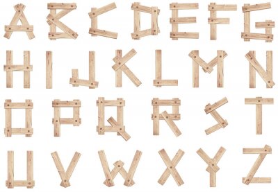 Canvas Oude houten letters van het alfabet gemaakt van houten planken