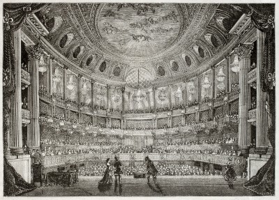 Canvas Oude illustratie van de Koninklijke Opera van Versailles. Gemaakt door Davioud, gepubliceerd op Magasin Pittoresque, Parijs, 1850