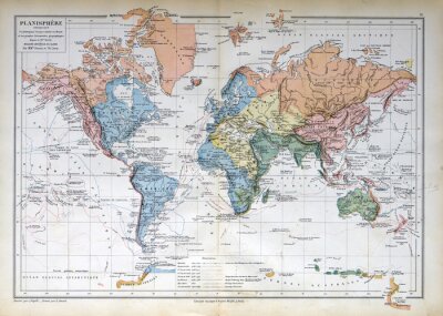 Oude kaart van 1883, wereldkaart