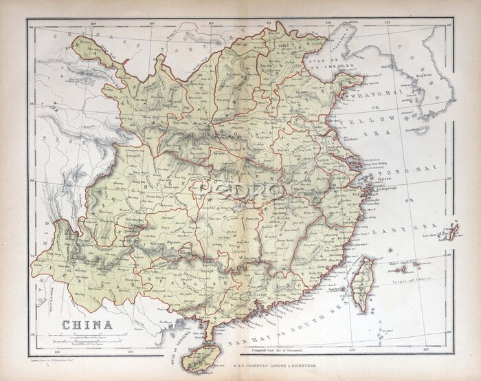 Canvas Oude kaart van China