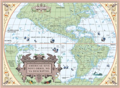 Oude kaart van Noord- en Zuid-Amerika